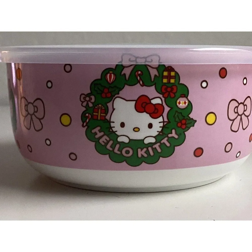Hello‎ Kitty Christmas Pressure Lid Ceramic Food Storage Bowl Pink LARGE NEW